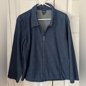 Eileen Fisher Women's Full Zip Denim Shirt Jacket Long Sleeves Collared Large